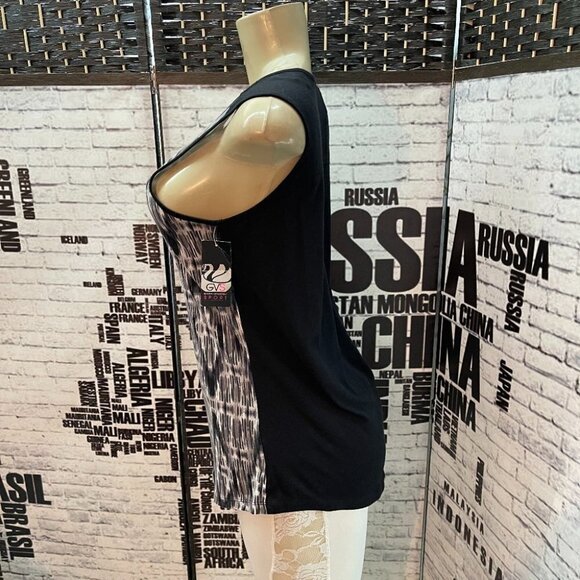 Gloria Vanderbilt M Black Print Scoop Neck Curved Hem Tank Top - Picture 5 of 7